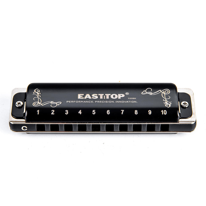 [AUSTRALIA] - EAST TOP T008K 2.0 Update Harmonica Key of D, 10 Holes Diatonic Mouth Organ with Zipper Case, Standard Deluxe Harmonica For All Levels, Professionals, Beginners and Students, as a Gift BLACK-D 