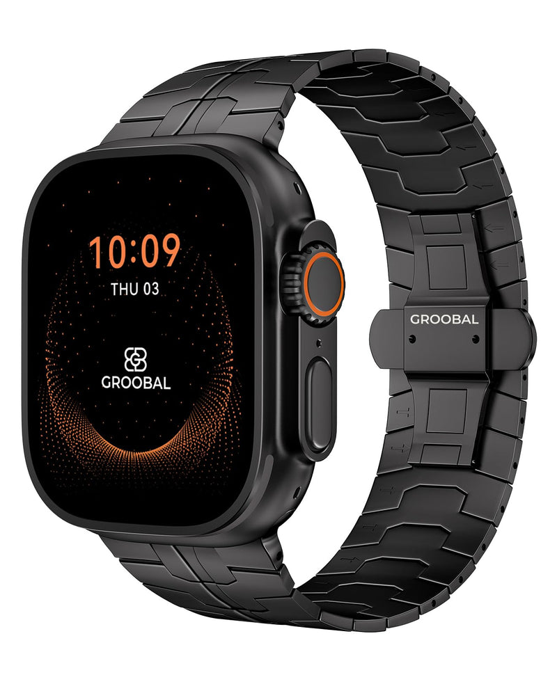 Grade 5 Titanium Band for Apple Watch Ultra 3/2/1 49mm & Series 11/10 46mm, DLC Coating Anti-Scratch Ultra 3 Band with Small-Link Design for Precise Fit, Secure Butterfly Clasp Band for Men Black Band Width 26-22mm Taper