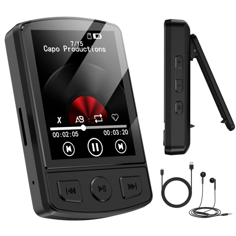 [AUSTRALIA] - MP3 Player with Clip 64GB Mini MP3 Player with Bluetooth 5.2,Portable MP3 Music Player with Earphones,HiFi-Speaker,FM Radio,Voice Recorder,E-Book for Outdoor,Home,Sporting(Black) Black 