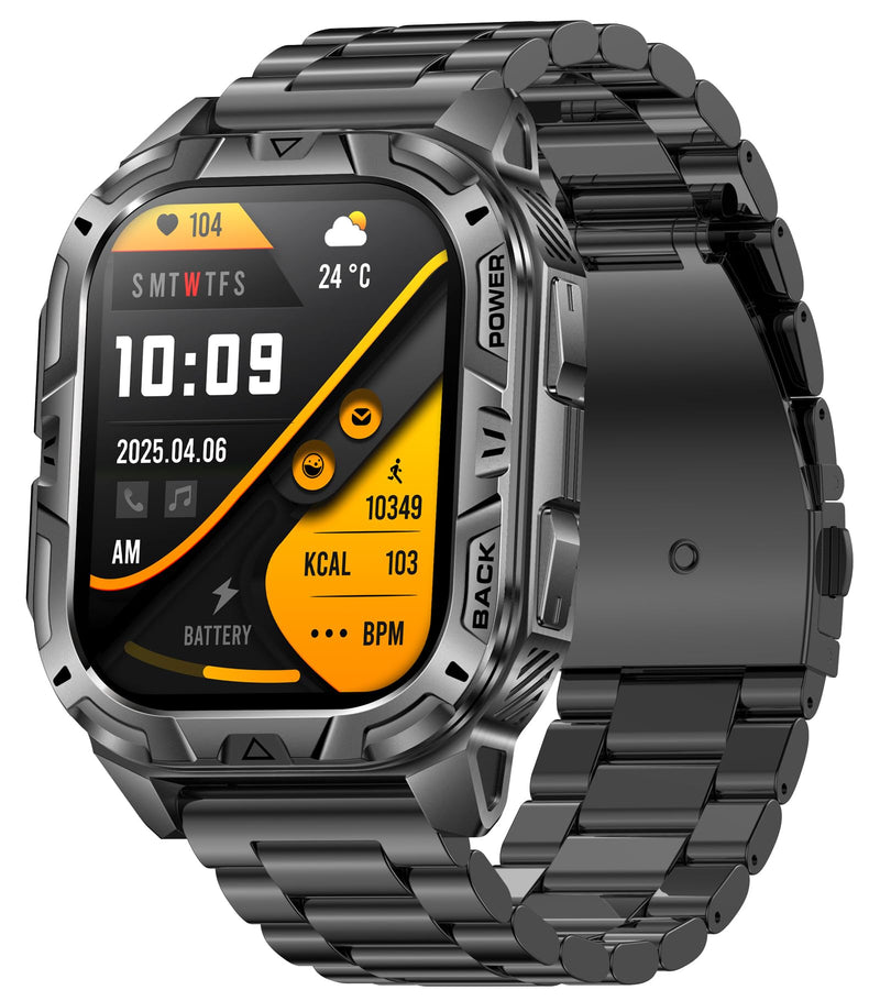 Yihou Mens Military Smart Watch for Men 2.01” Full Touch Screen Bluetooth Calling Heart Rate Sleep Monitor Step Counter Calorie Tracker IP68 Waterproof Outdoor Smartwatch 900mAh Long Battery Life Black-SS