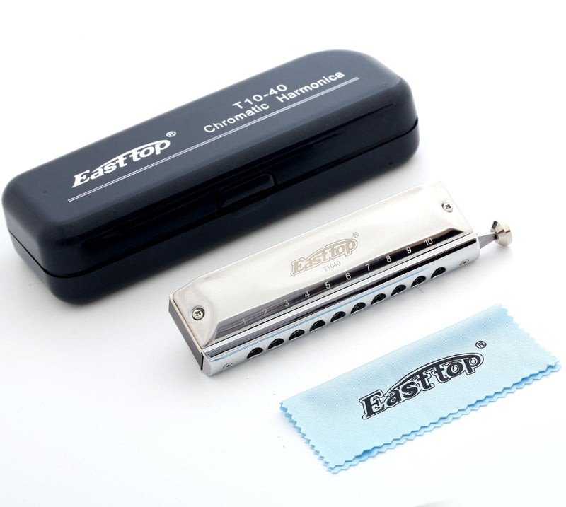 [AUSTRALIA] - East Top 10 Hole 40 Tones Chromatic Harmonica Key of C, Professional Mouth Organ with Slide for Beginners and All Levels 