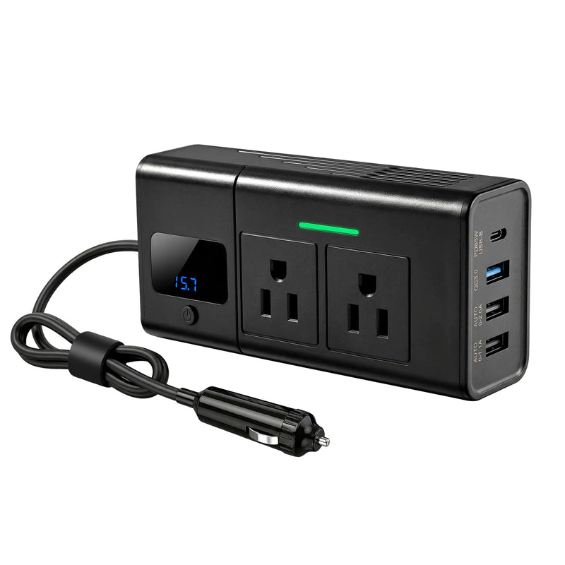 200W Car Power Inverter DC 12V to 110V AC Outlet fit for Tesla/Car/Truck | for 12V/16V, Dual AC Outlet Adapter 30W USB-C &18W USB Fast Car Converter with LED Display for Road Trip Travel Camping Gift