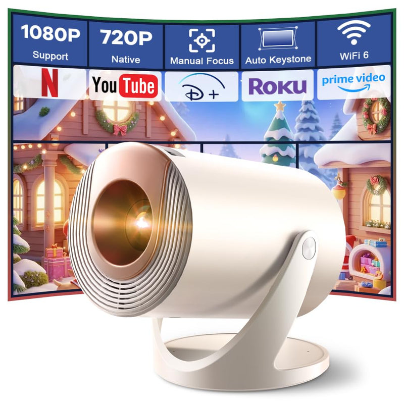 [AUSTRALIA] - Mini Projector with WiFi and Bluetooth, Portable 1080P Projector Supports 4K Decoding, Auto Keystone & 90° Rotatable, Small Projector for Bedroom Indoor Use – 300 ANSI Lumens 