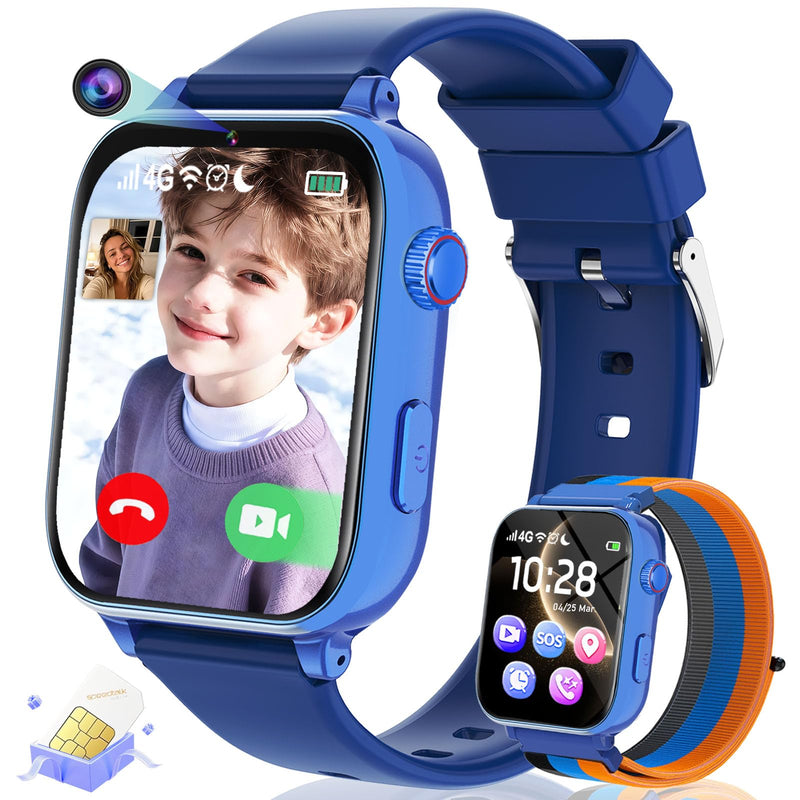 Kids Smart Watch for Boys Girls, 4G Smartwatch Phone for Children with GPS, Call, SOS, Video/Voice Chat, Parental App, Alarm, HD Touchscreen Watches for Kid Gifts Ages 4-12, Bright Blue