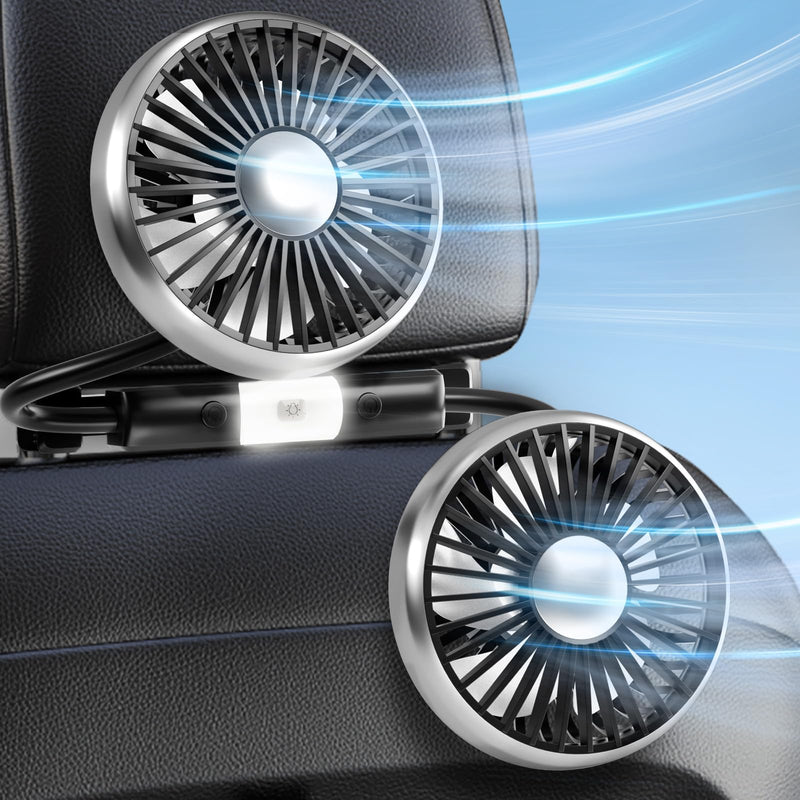 Dealswin Car Fans for Backseat Kids: USB Lightweight Dual Head Car Fan for Back Seat Baby Pets, 3 Speeds 360° Rotatable Fan for Car Powerful Car Cooling Fan Vehicle Headrest Fan for Sedan SUV RV Truck Black