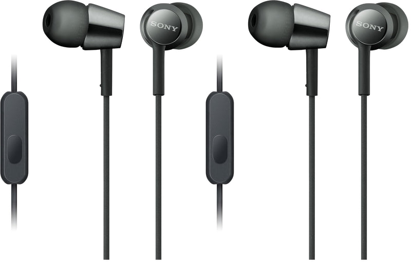 Sony MDREX155AP in-Ear Earbud Headphones/Headset with mic for Phone Call,Black (MDR-EX155AP/B),(Pack of 2) Black 2 Count