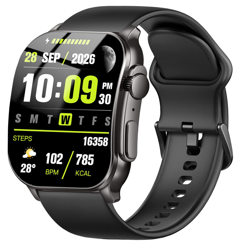 Smart Watch, 2.01" AMOLED Curved Touchscreen Fitness Watch for Men Women, IP68 Waterproof, 24/7 Heart Rate/Sleep Monitor, Fitness Tracker with Pedometer, 120+ Sports Modes, Smartwatch for Android iOS Black
