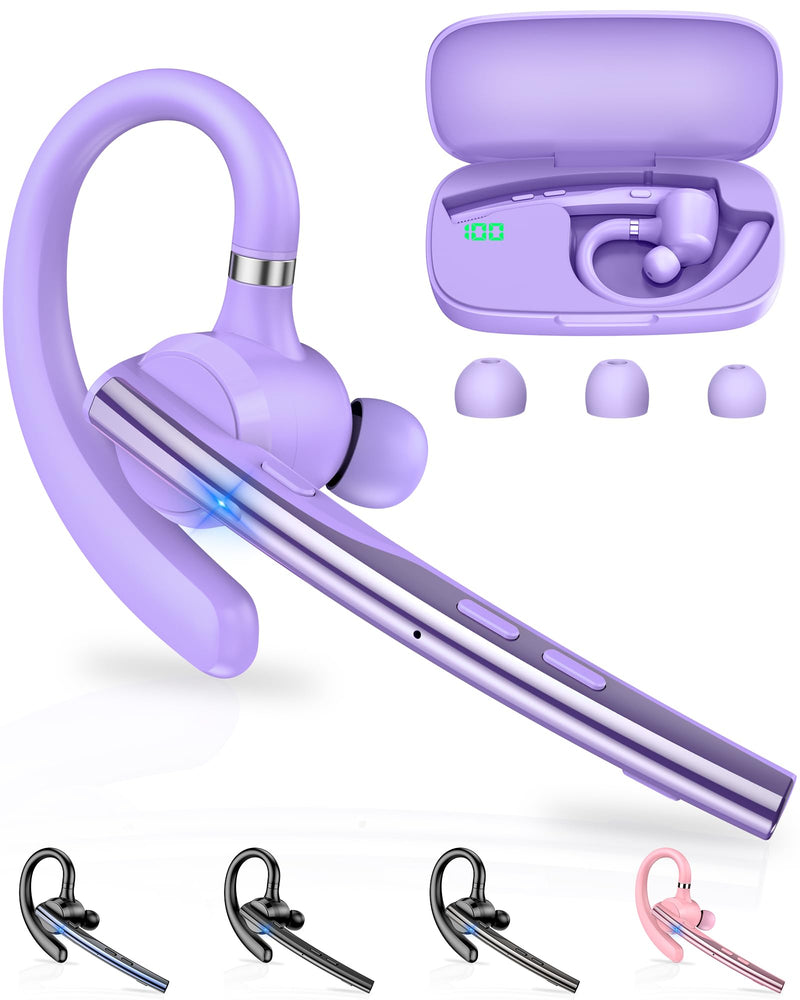 [AUSTRALIA] - New Bee Bluetooth Headset V5.1 72H Talk Dual Mic with Mute Button for Business, Wireless Hand-Free Bluetooth Earpiece with 500mAh Charging Case for Cell Phone Calls Trucker Driver Purple M54 