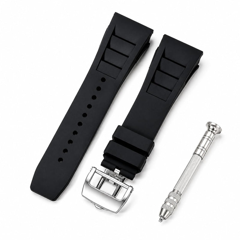 25mm Rubber Watch Band Compatible with Richard Mille Black Blue White | for RM50 RM53 RM011 RM055 RM65-01 RM047 316LDeployment Buckle Included Professional Disassembly Screwdriver Strap Replacement 25mm