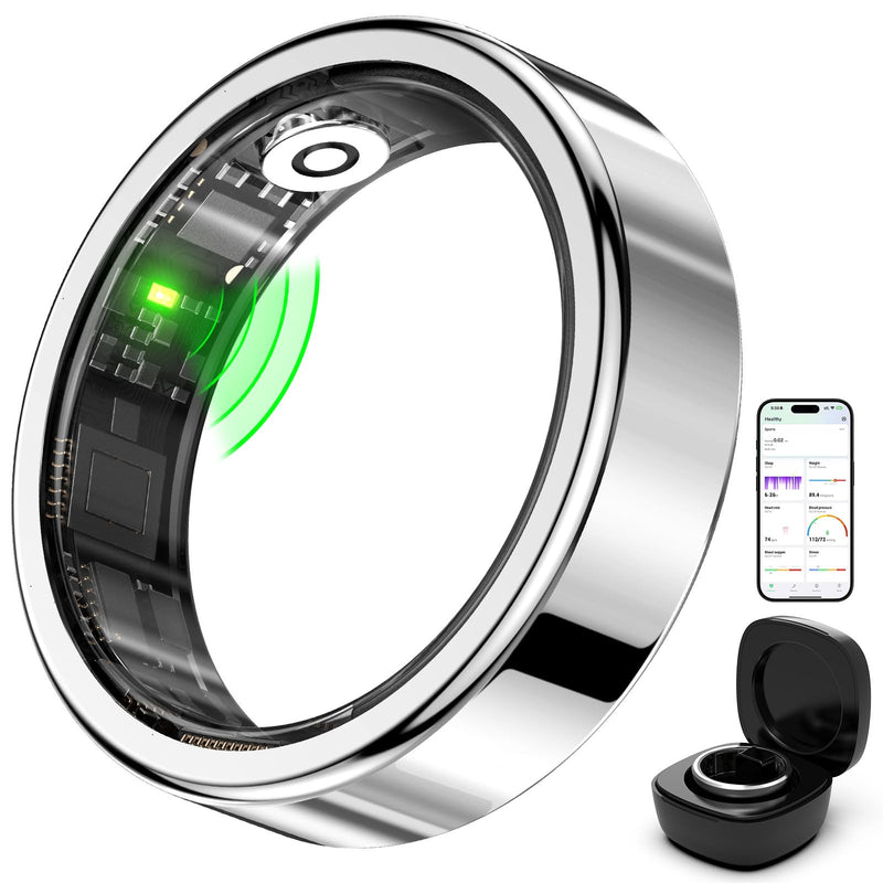 FitElf 3 Pro Smart Ring Fitness Tracker, Health Sleep Tracker, Blood Pressure, Heart Rate and Oxygen Monitor Ring for Women/Men, IP68, No Subscription, 10-Day Battery Life (Silver 9) Silver 9(59.3mm)