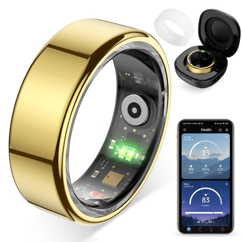 Smart Ring for Women, Health Tracker & 5ATM, COLMI R02. (Gold, 8#) | No Subscription Fee & Skin Temperature, Heart Rate, Blood Oxygen, Sleep Health Monitoring, Sports Tracking, Menstrual Cycle. Gold 8#
