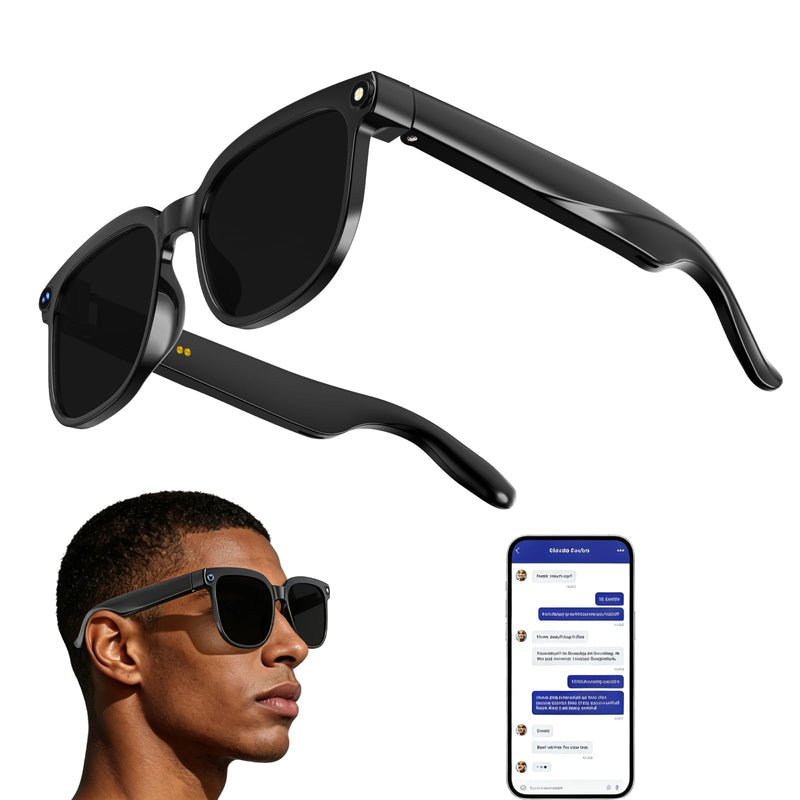 Smart Glasses with Camera, 8MP HD Anti-Shake Camera Glasses, 1080P Video Recording Dual Mic Sunglasses, Real Time Translation, Built-in ChatGPT Voice Assistant, Open-Ear Audio for Travel&Outdoor