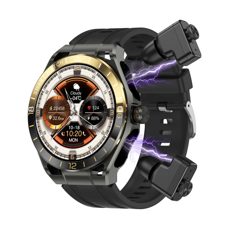 Smart Watch with Earbuds,Round 1.52'' Touch Screen,Modern Watches for Men Women,Headphones Combo(Answer/Calls),Fitness Tracker with Sleep Monitor, 100+ Sports Modes,for iPhone & Android Gold & Black