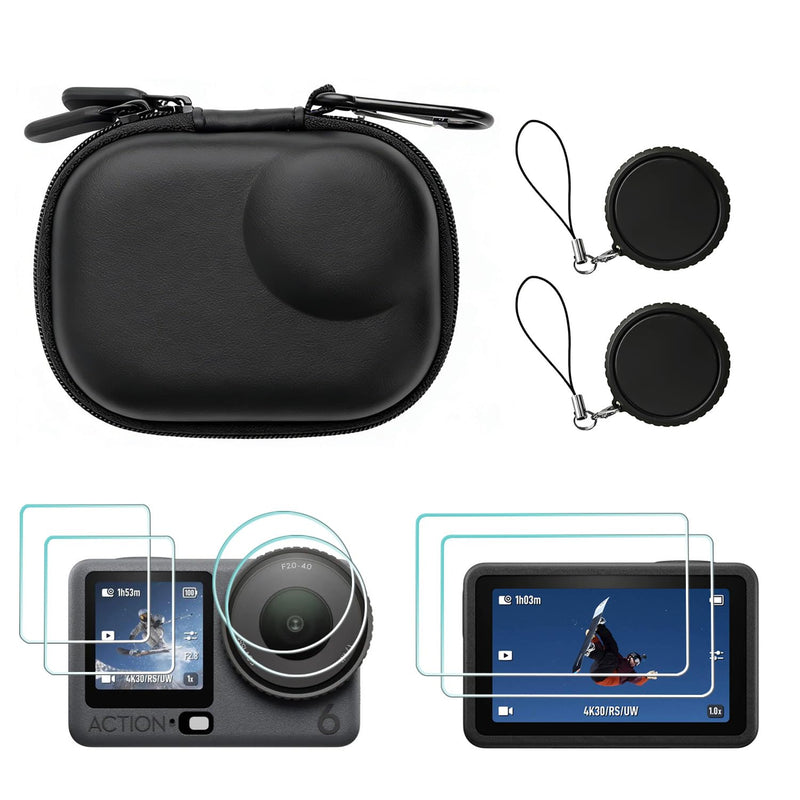 Mini Carrying Case for DJI OSMO Action 6 Accessories, Action6 PU Hard Portable Storage Bag with Lens Screen Protectors & Rubber Lens Cap Cover for DJI Action Camera