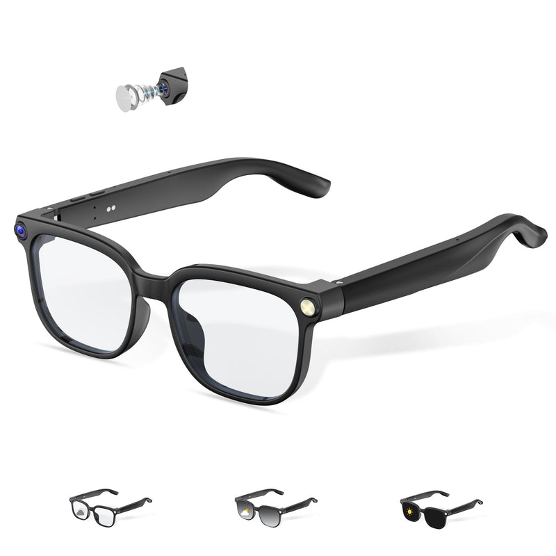AI Smart Glasses, Bluetooth Glasses for Men, Women,8MP Camera, Real-time ChatGPT, AI Photo Recognition and Translation,Photochromic Transition Lenses, WiFi Transfer, for Life, Work and Travel