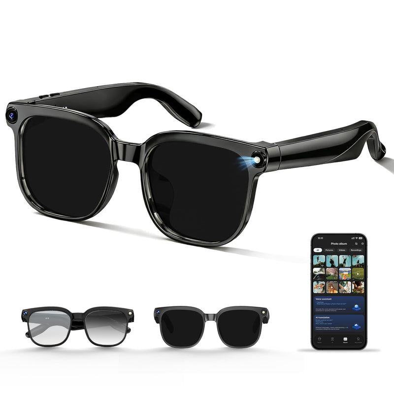 AI Smart Glasses with Camera, 1080P Video Recording & 8MP Photos, Open-Ear Audio, Real-Time Translation, Voice Assistant, Bluetooth 5.4 for Travel, Work & Vlogging (Sunglasses) Sunglasses