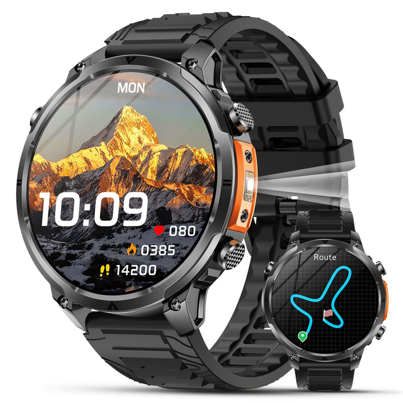 2026 New Military Smart Watches Built-in GPS and Compass with Heart Rate/SpO2/Sleep Monitor, 1.7" HD Display Outdoor Smartwatch with 720MAH/Flashlight/Bluetooth/100+Sports Modes, Android iOS Black