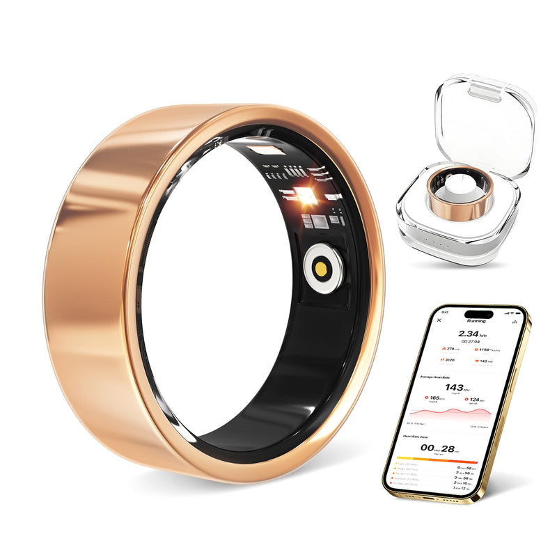 Smart Ring with Heart Rate, Blood Oxygen, Sleep Tracker, Step Tracker | IP68 Waterproof Fitness Tracker Fitness Ring for Women Men, Compatible with iOS & Android Gold 9