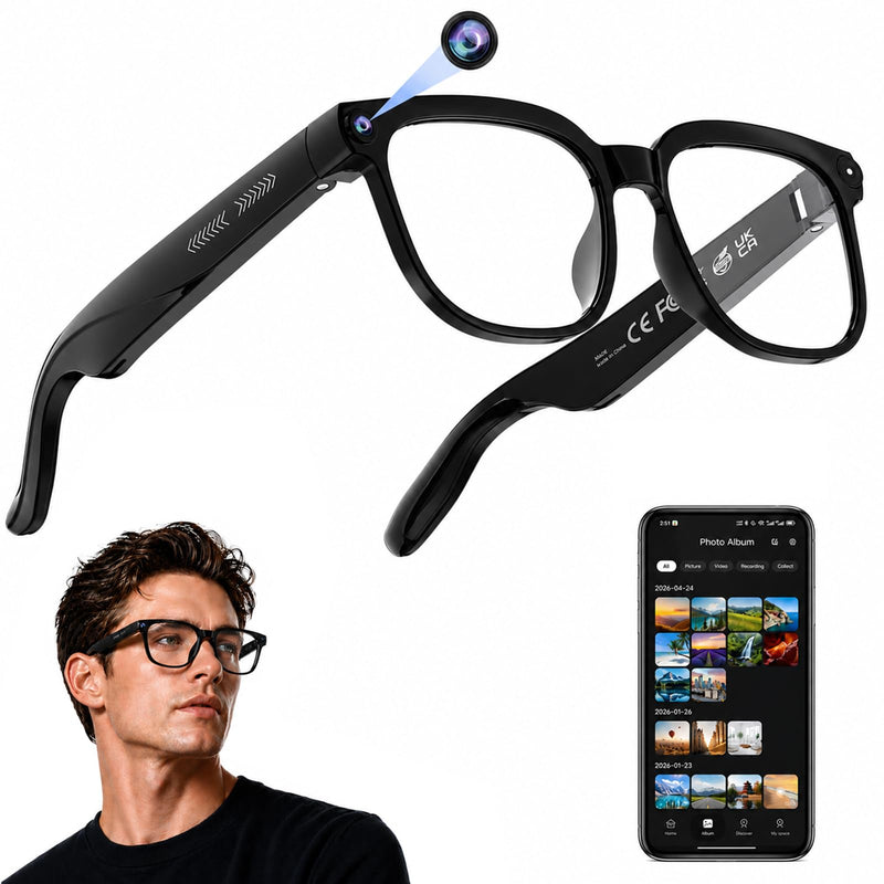 AI Smart Glasses with Camera, 4K Video, Real-Time Translation, AI Assistant | Object Recognition, Open-Ear Speakers, Bluetooth Calling, Transparent Lenses Transparent Lens
