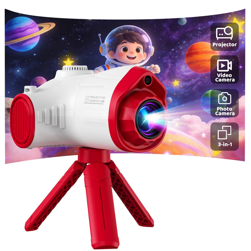 Kids Camera with Projector, 1080P Digital Video Camcorder, 48MP Photo Camera, Portable Toddler Camera Christmas Birthday Travel Gift Toy for Boys Girls Age 3 4 5 6 7 8 9 10 11 12, White