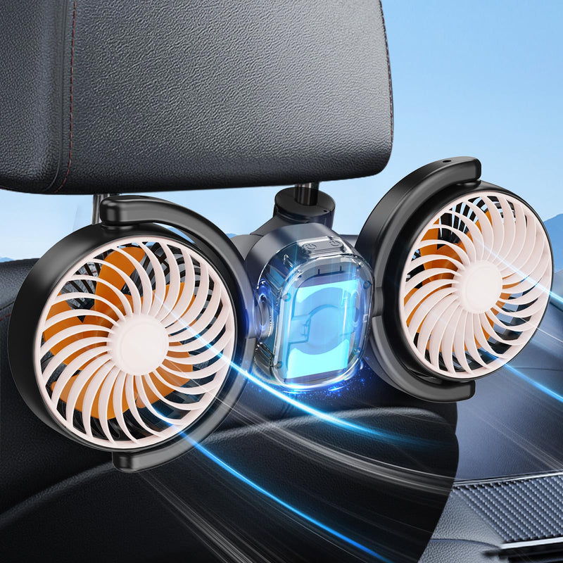 Dealswin Rechargeable Car Fan for Back Seat, Battery and USB Dual Power Car Fans for Baby Kids, Powerful 3 Speeds 360° Rotatable Dual Head Cooling Car Seat Fan Large