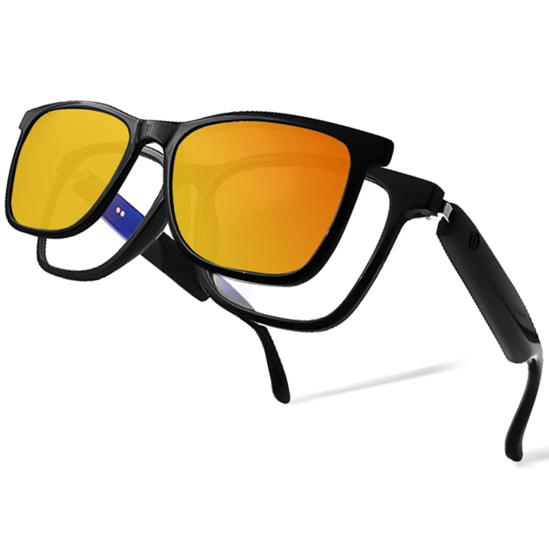Smart Bluetooth glasses,Anti Blue Light/Polarized (with Orange Lenses) | Magnetic Sunglasses for Men Women,UV400 Protection,Real-time Translation,for indoor/outdoor With orange lenses