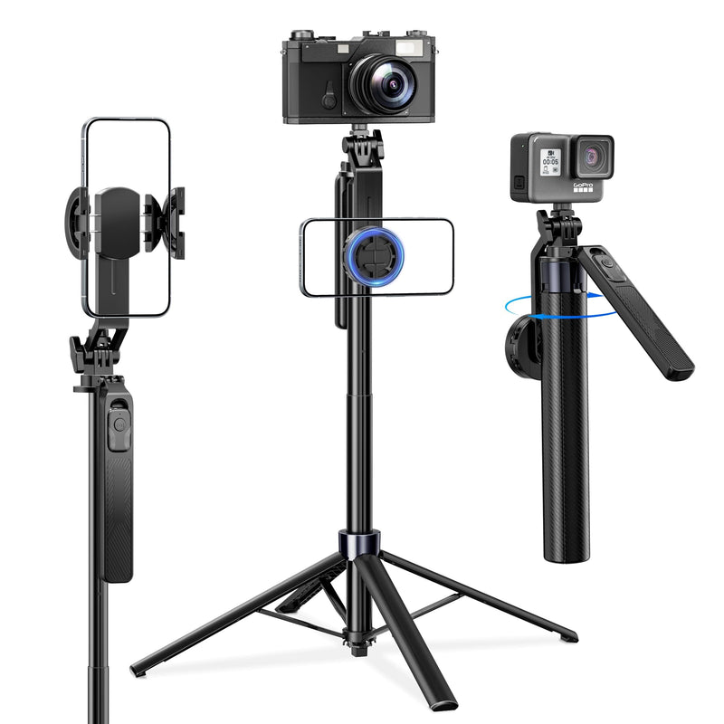 UBeesize 70'' Magnetic Selfie Stick Tripod for iPhone with Remote | 2-in-1 Phone Clamp, 1/4'' Screw Mount, Stable 4-Leg Tripod with Handle, MagSafe Phone Tripod for Camera, GoPro & Insta360 70in