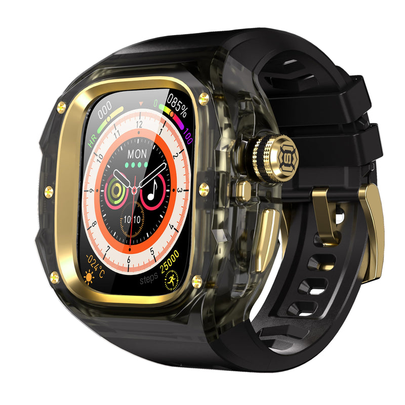 Rugged Case with Band Compatible with Apple Watch Ultra 3/2/1 49mm, [ECG Function Supported] Metal Bumper Protective Cover with One-Click Pop-Up Design,Sport Strap for Men Gold&Black