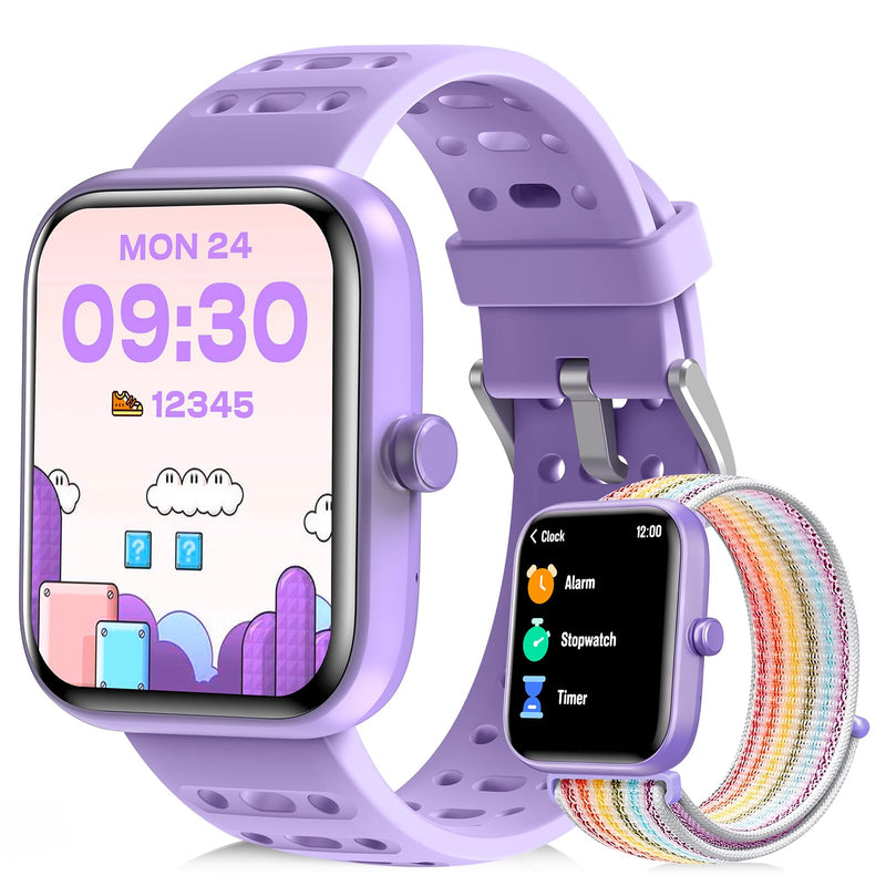 ENOMIR Kids Smart Watch for Girls, Health Monitor,Pedometer Watch for Kids | Smart Watch for Kids with Puzzle Games, Sleep/Heart Rate//SpO2 Monitor, Activities Track,Alarm Reminders,Gifts for Girls 5-16 Purple 2 Straps