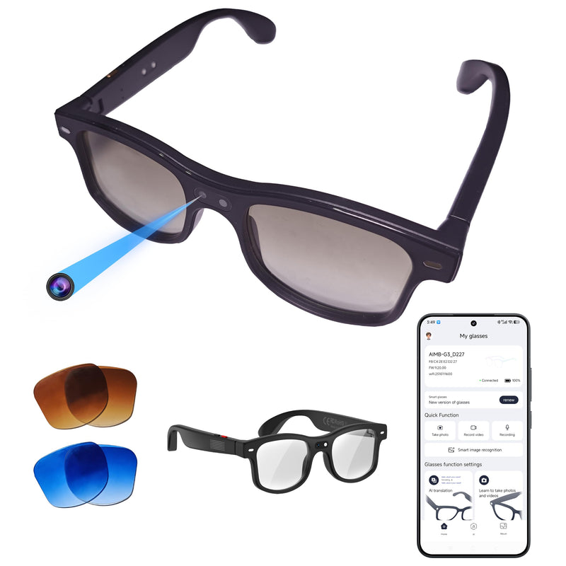 Smart Safety AI Glasses, 4K Camera with Video Recording, Bluetooth 5.0, Enhanced Audio & Noise-Canceling Mics, AI Object Detection & Real-Time Translation for Business, Outdoor(G3)