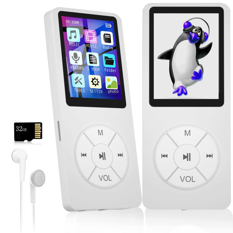 [AUSTRALIA] - MP3 Player with 32GB TF Card,Built-in HD Speaker,Portable HiFi Music Player with Video/Voice Recorder/FM Radio/Photo Viewer/E-Book Player for Kids (White) White 