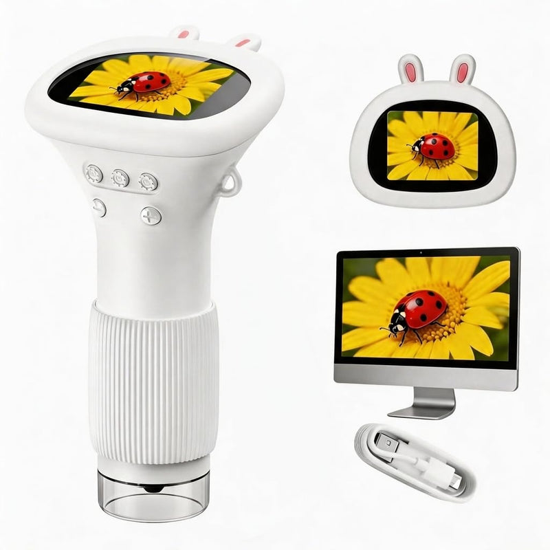 Kids Microscope with 50X-1000X Zoom, Lightweight Wonder Quest Microscope for Kids to Explore Nature, Handheld Microscope with 2" Screen for School and Outdoor Travel （White） white