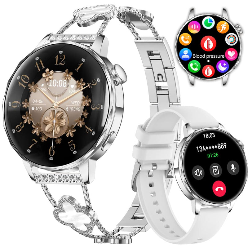 Smart Watch for Women 1.27" HD Touch Screen Fitness Watch,Bluetooth Call&Message Notifications Heart Rate/Sleep Monitor Smartwatch, IP68 Waterproof 100+ Sport Modes (Silver RT-220) Silver RT-220