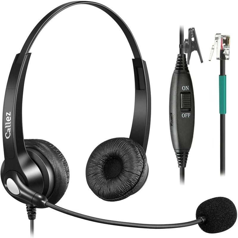[AUSTRALIA] - Callez RJ9 Phone Headset with Noise Cancelling Mic & Volume Controls, Telephone Headset Compatible with Avaya Plantronics Mitel ShoreTel Digium Nortel NEC Toshiba Aastra Office Landline Deskphones Black 