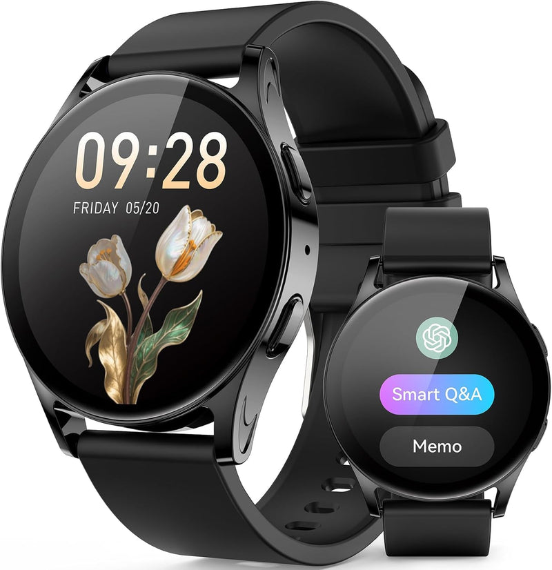 AI Smart Watch for Women Men with GPT, 1.32" AMOLED Fitness Tracker with Heart Rate/Sleep/SpO2 Monitor, Waterproof Smartwatch for Android/iPhone Phones (Black) Black