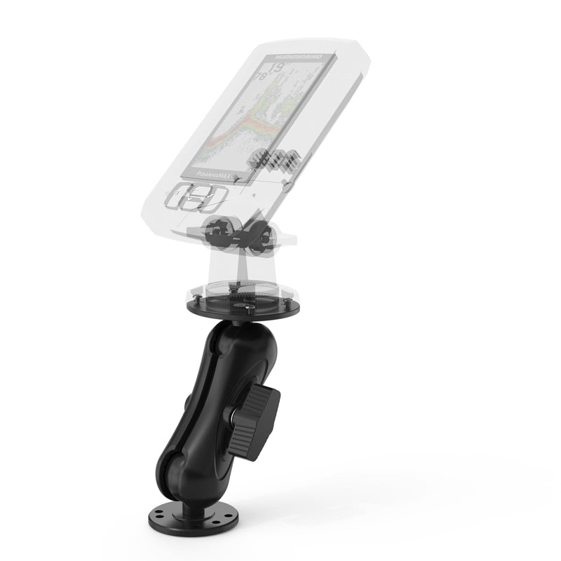 Aluminum Alloy Fish Finder Mount with C Size 1.5" Ball Rectangular Plate & Round Base, 5.19" Arm Marine Electronic Mount Compatible with Garmin,Humminbird Kit (Black)