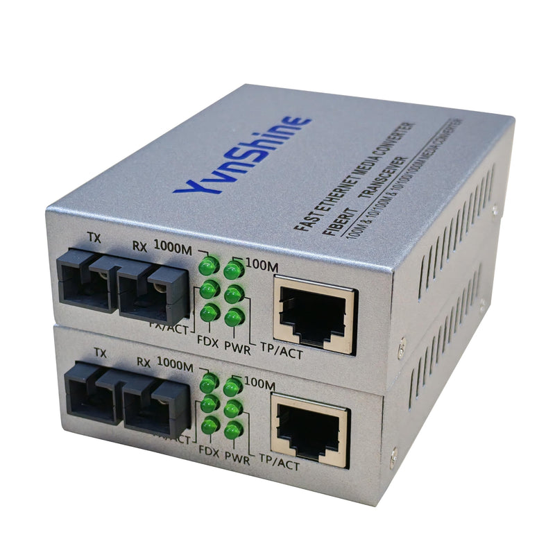 Gigabit SingleMode Fiber to Ethernet Media Converter, Dual SC Fiber, 1000Base-LX to 10/100/1000Base-Tx Gigabit SMF Fiber SC to Copper RJ45 Ethernet Converter, 20km, Pack of 2