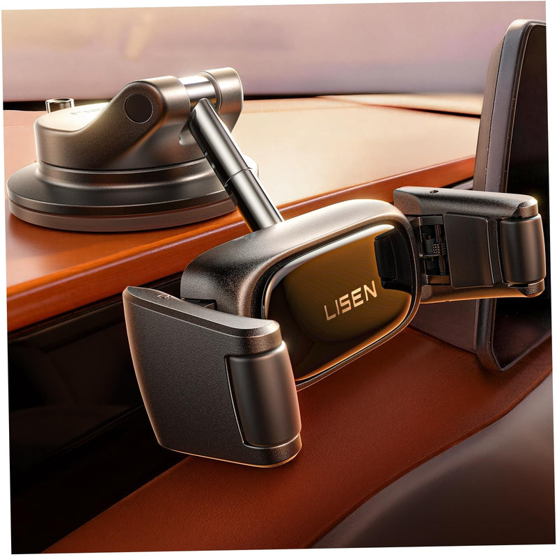 LISEN Suction Phone Mount for Car, [Ultra Suction & 95% Cases Friendly] Car Phone Holder Mount Vacuum Dashboard Phone Holder, Car Cell Phone Holder for iPhone 17 16 15 14 Pro Max Air Galaxy S26 S25 Black