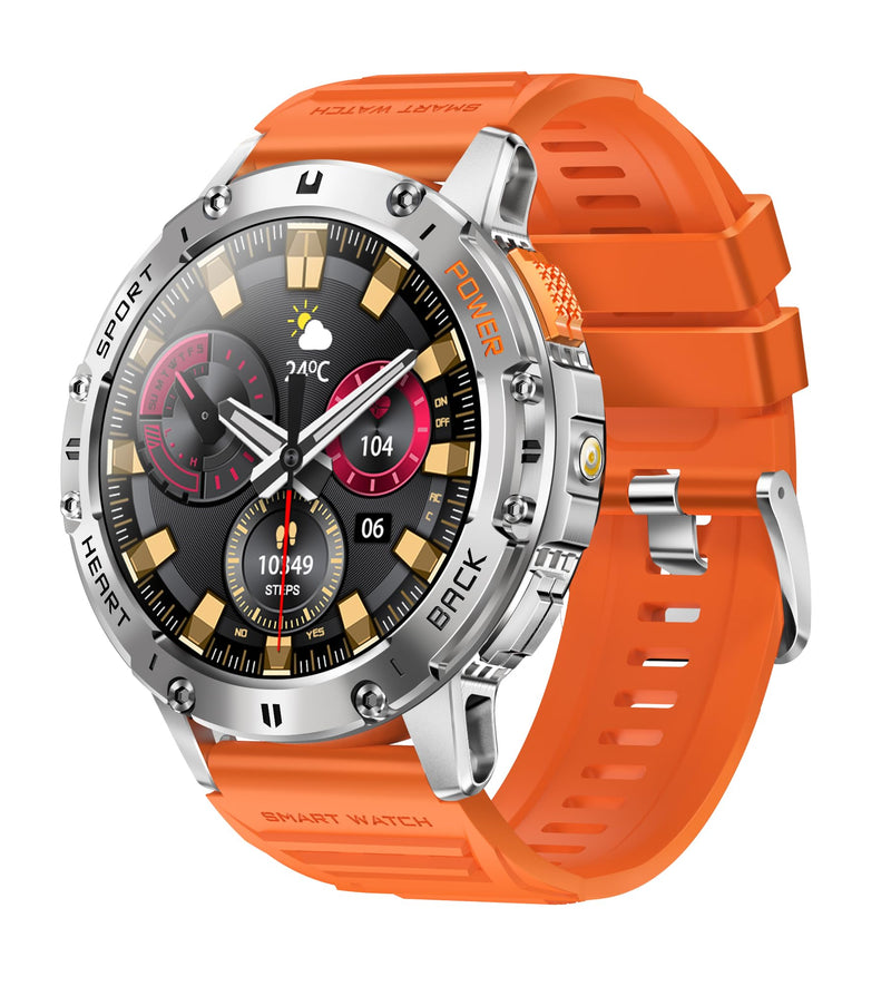 Military Smart Watches for Men, Answer/Make Calls, Fitness Tracker with Heart Rate/Sleep Monitor/3 Straps/Flashlight, 100+ Sport Modes, IP68 Waterproof Rugged Watch for iPhone/Android Phones, Orange