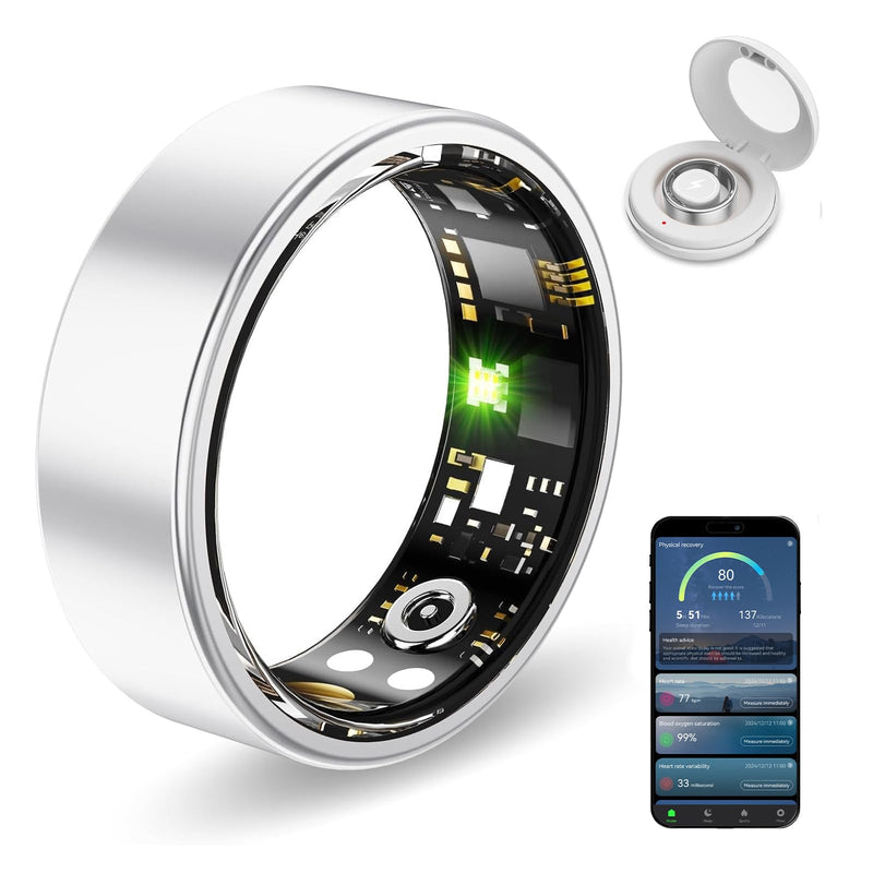 Smart Ring Health Tracker, Sleep&Exercise Monitor Heart Rate,Blood Oxygen,Fitness Trackers for Man&Women -Long Lasting Batteries,Waterproof Sleep Tracking Wearable (Silver, 10)