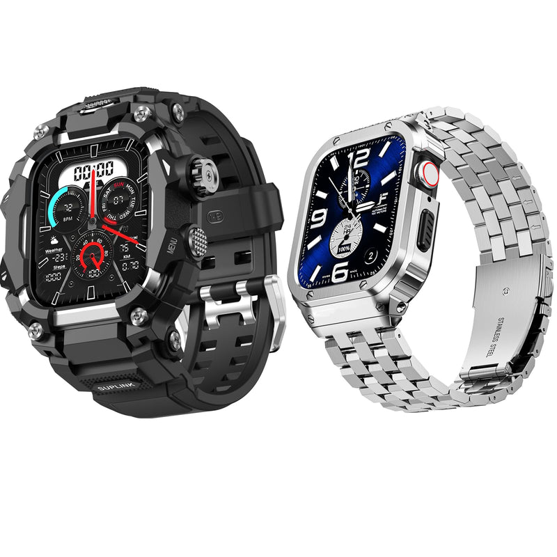 SUPLINK Rugged Case with Sport Band for 44mm Apple Watch Bands and Stainless Steel Apple Watch Band for Men