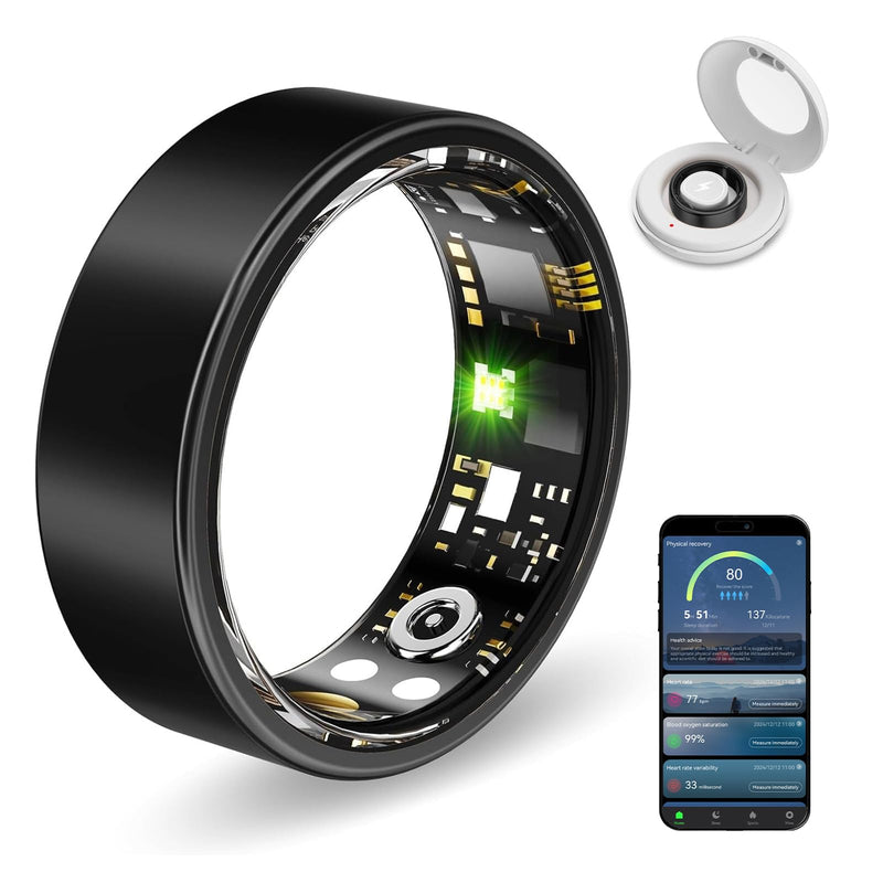 Smart Ring Health Tracker, Sleep&Exercise Monitor Heart Rate,Blood Oxygen,Fitness Trackers for Man&Women -Long Lasting Batteries,Waterproof Sleep Tracking Wearable (Black, 9)