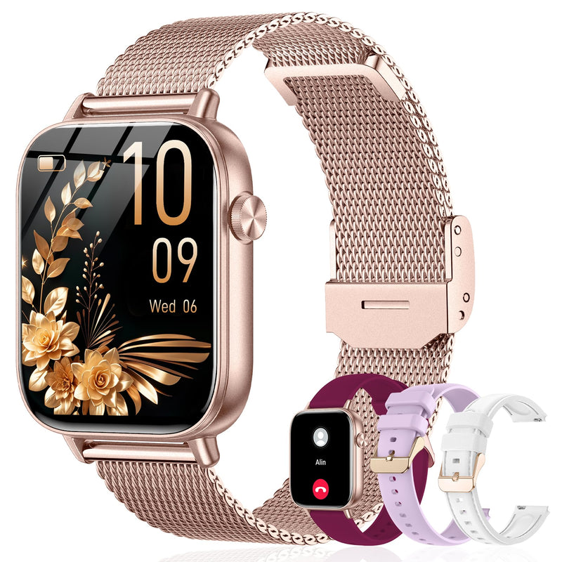 Smart Watch for Women (Answer/Make Call), 1.85" HD Touch Screen Fitness Tracker with 4 Bands, 120+ Sports Modes, IP68 Waterproof, Heart Rate & Sleep Monitor, Gift Smartwatch for Android/iOS, 300mAH