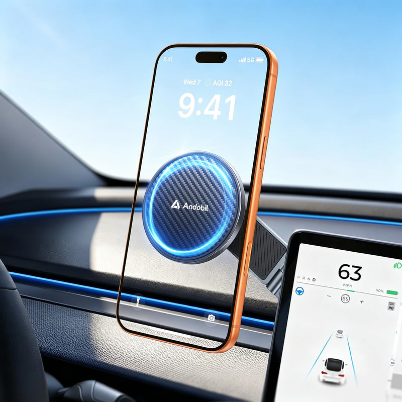andobil 3rd Gen Tesla Phone Mount 【Upgrade Adhesive & Upgrade Stongest Magnet】 Phone Holder for Tesla New Model Y Juniper Model 3, 360° Adjustable Tesla Phone Holder fits iPhone 17 16 15 14 Pro Max Black