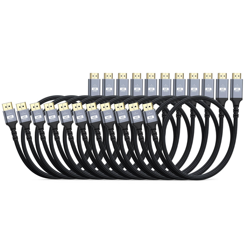 DisplayPort to HDMI Cable, 3FT, 10-Pack, 4K@30Hz | 2K@60Hz, 1080p@120Hz, Nylon Braided, Uni-Directional, For Monitor, Projector, Laptop, Computer, Graphics Card 3 Grey
