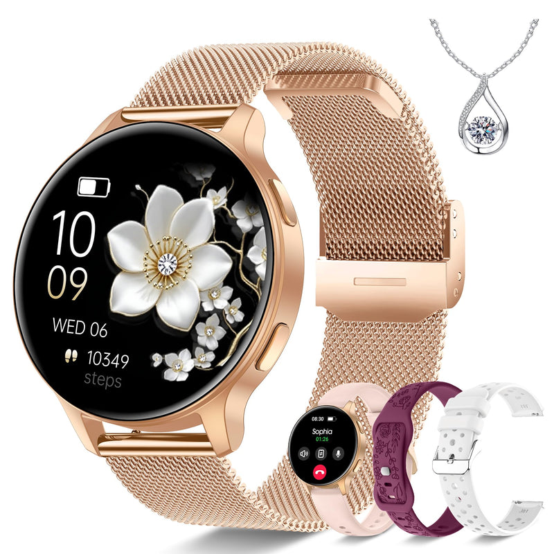 Iaret Smart Watch for Women, 1.27" HD Fitness Tracker with 4 Bands & Necklace Gift Set, Heart Rate SpO2 Sleep Monitor, 120+ Sport Modes, Call & Notifications, Smartwatch for Android iPhone, 40mm Rose Gold