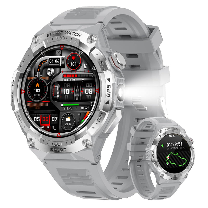 Military Smart Watch for Men with Built-in GPS,115 Sport Mode Fitness Tracker，24/7 Heart Rate Sleep Monitor，Answer/Make Calls/60 Days Battery,3ATM Waterproof Smartwatch for Android iPhone,Silver