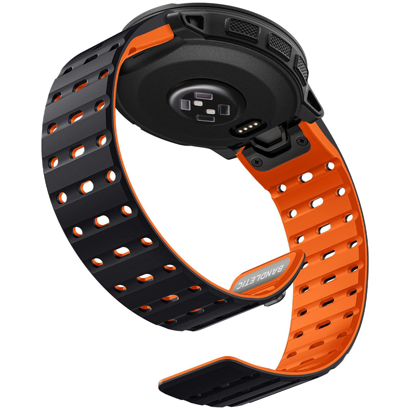 Bandletic Magnetic Band Compatible with Garmin Watch Quick Fit 22mm | 17 N52 Magnets + Snap Button, Stays on Arm During Sports, For Instinct E/3 45mm/2/Fenix E/8 47mm/7/6/5/Forerunner 970/965/955 Black/Orange