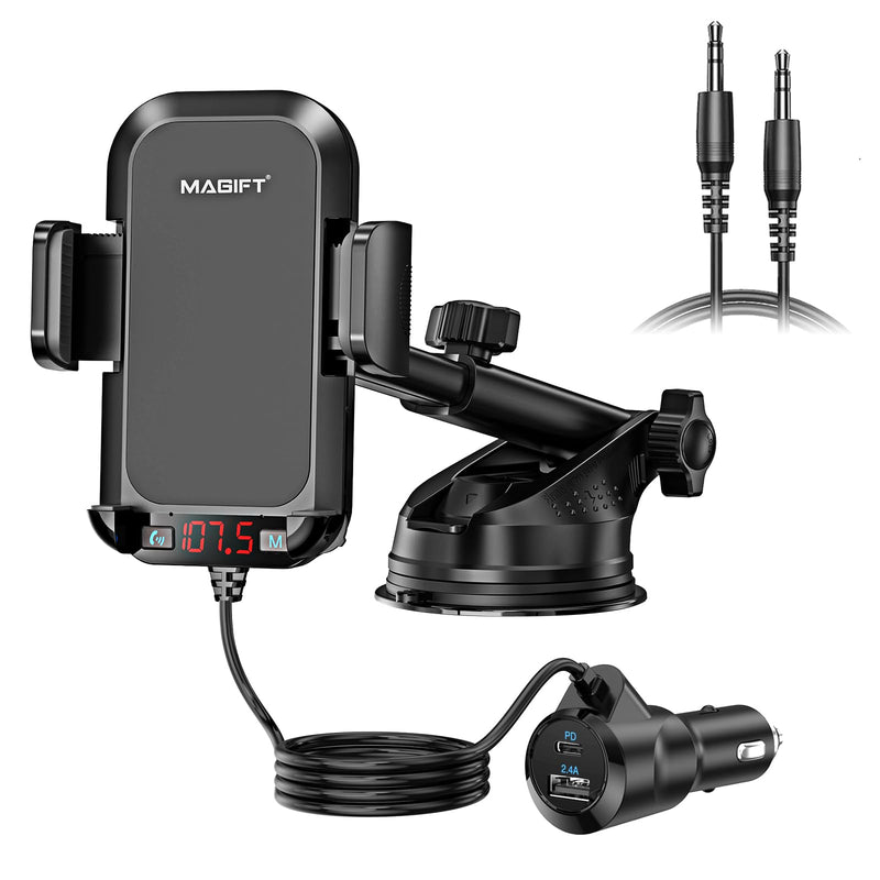 [AUSTRALIA] - Bluetooth Car Adapter 3 in 1 FM Transmitter Car Radio Bluetooth Transmitter with Phone Holder, QC3.0 Fast Charging, Strong Microphone, HiFi Bass Sound, Hands-Free Call, Support USB/TF Drive BLACK 2 