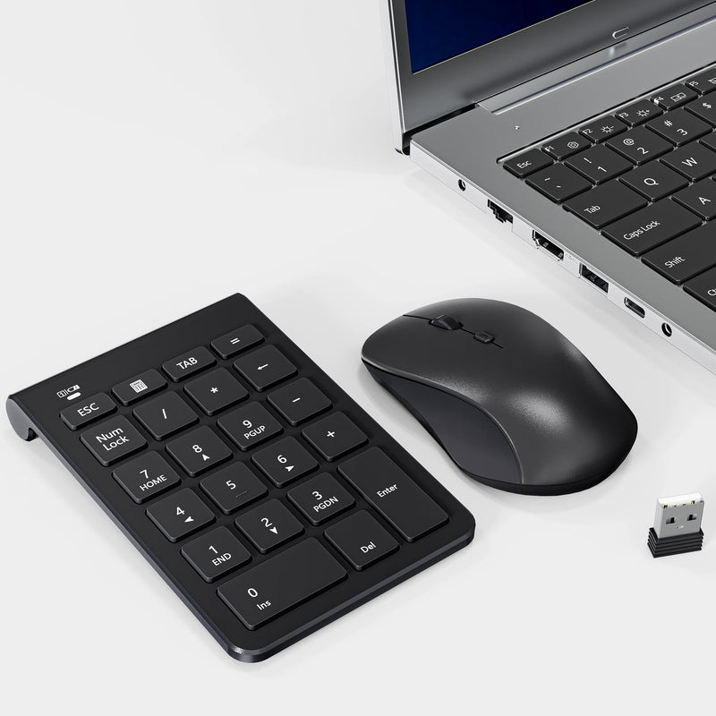Wireless Number Pad and Mouse, 22 Keys USB Keypad and 3 Adjustable DPI Silent Mouse Set, 2.4GHz Numeric Pad for Laptop, Notebook, PC Computer, Desktop, Mac - One USB Receiver